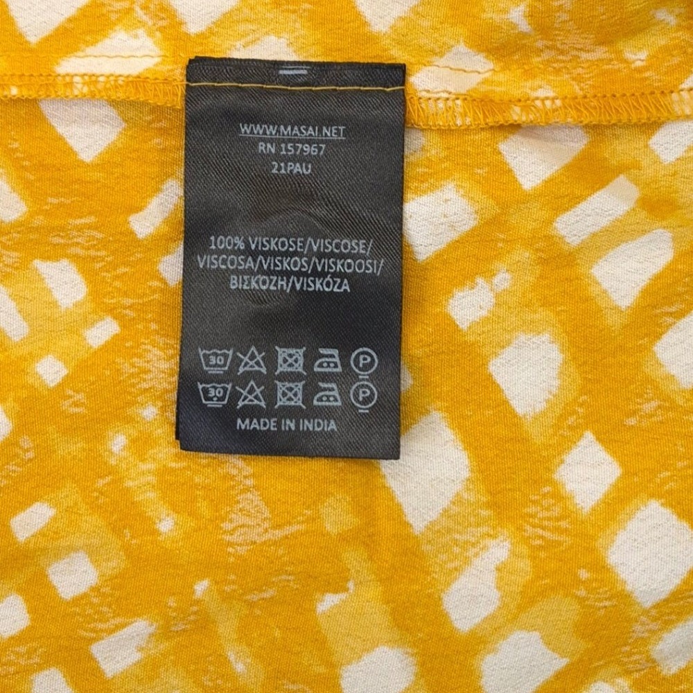 Masai Copenhagen Button Front Midi Dress Yellow Size M Abstract Grid Boho Scandi - Picture 9 of 12